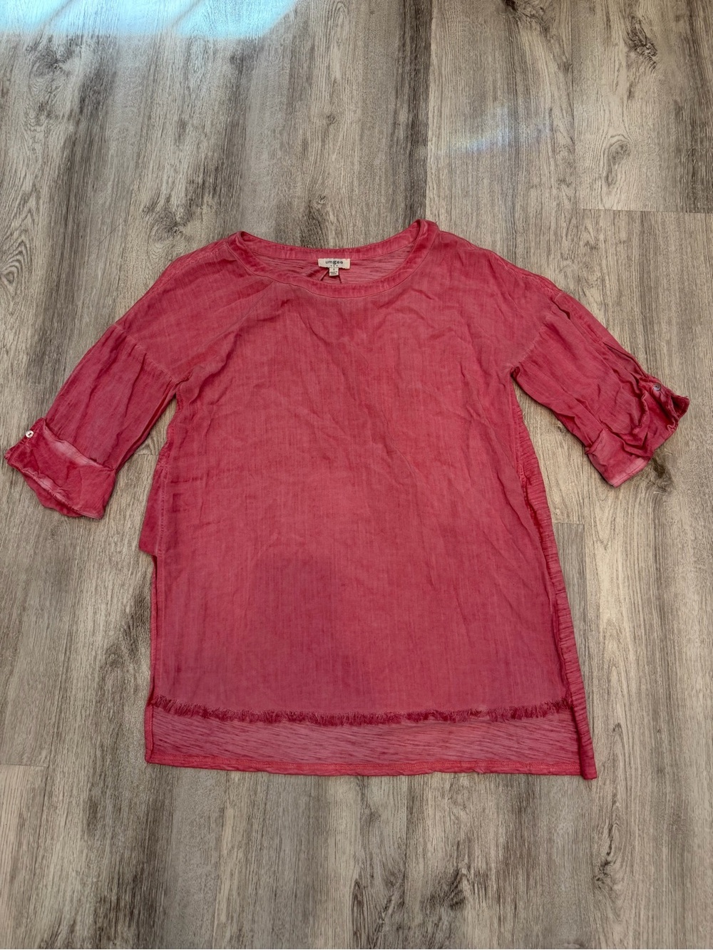 Umgee Small Pinkish Red Layered Cotton Linen Blend Tunic Top